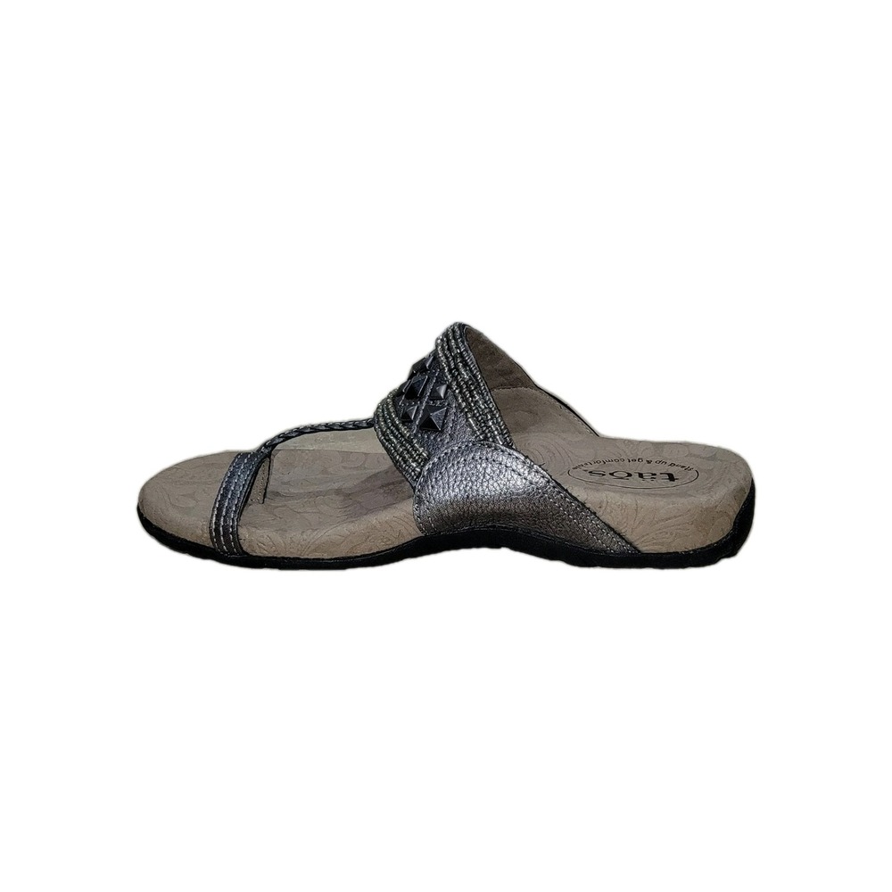Taos Genie Womens Size 7 Gray Studded Toe Loop Beaded Leather Comfort Sandals - Picture 5 of 13